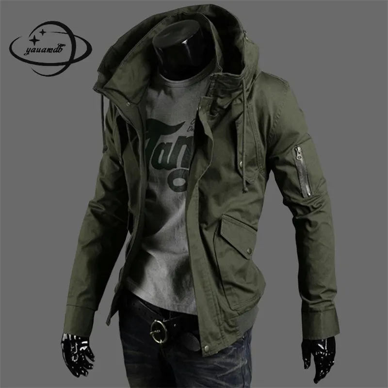 Yauamdb S-5XL Män Jacka Höst Vinterstorlek Manlig Solid Hooded Coat Bomull Windbreaker Zipper Slim Fit Pocket Ytterkläder Y73 210927