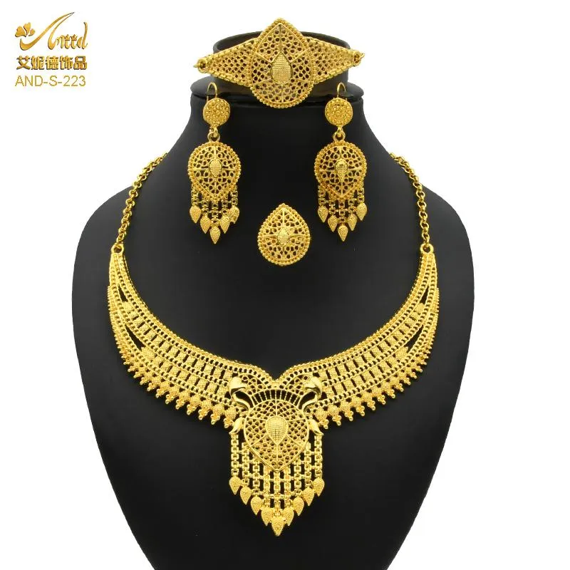 Ensemble de bijoux de mariée en or 24 carats, boucles d'oreilles, collier et boucles d'oreilles africaines nigérianes, cadeau de demoiselle d'honneur éthiopienne, bijoux de mariage