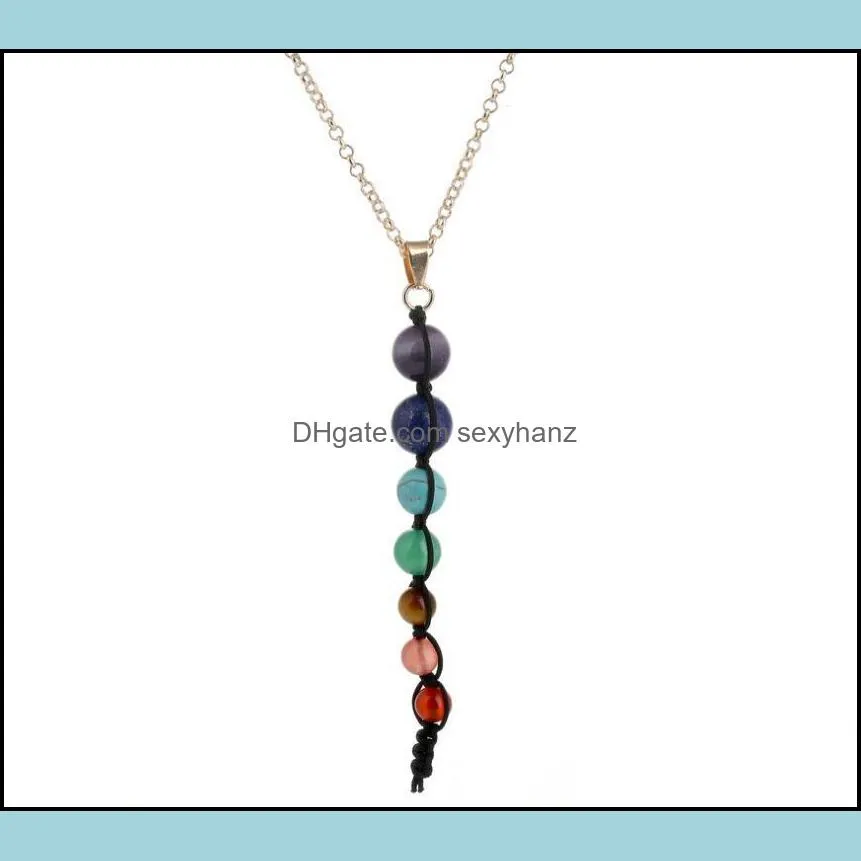 Seven-coloured beads Shambala braided Necklace Natural Stone Chakra Amethyst Sweater Chain The Best Gift for Valentine`s Day