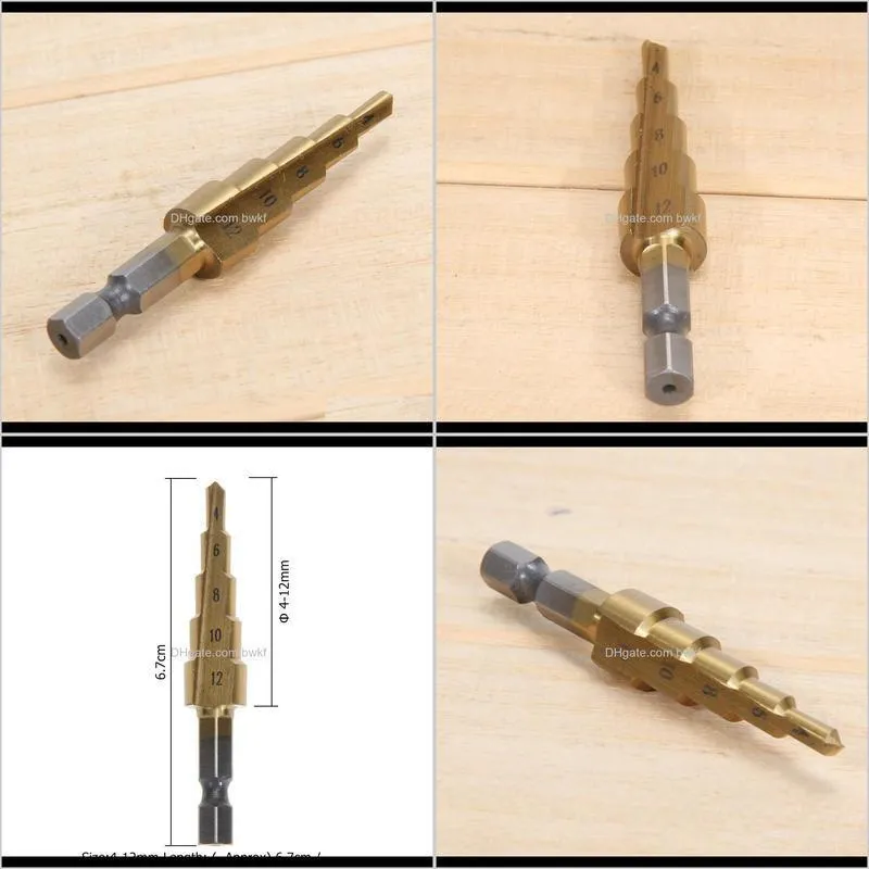 4-12mm hss step drill bit hex shank pagoda titanium coated drill bit hole cutter woodworking metalworking drilling tool