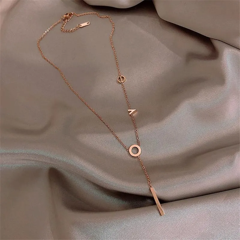 Pendant Necklaces YUN RUO Rose Gold Color LOVE Letters Necklace Titanium Steel Jewelry Woman Party Christmas Gift Never Fade Drop