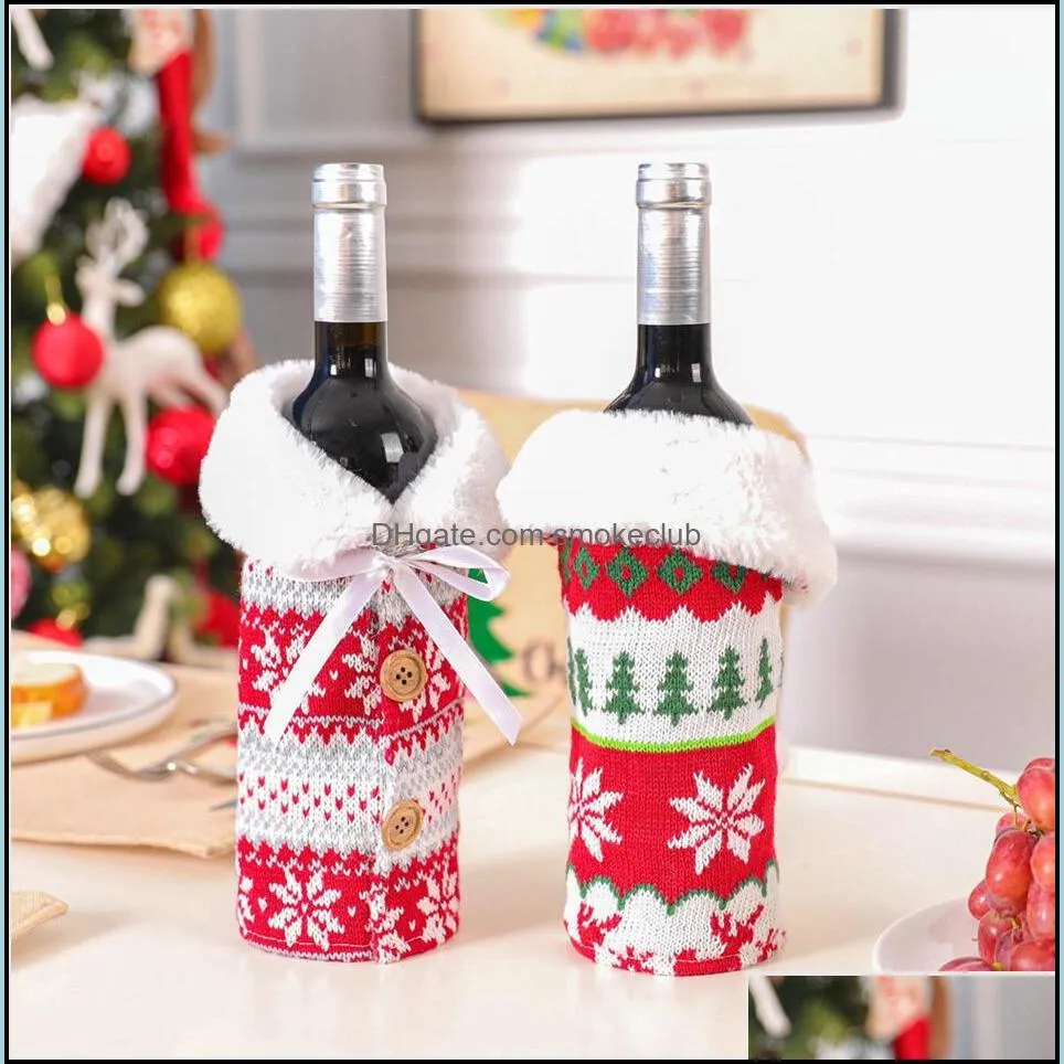 Украшения праздничные принадлежности Главная Gardenchristmas er elk снежинка Рождественская елка вязание шампанского бутылка одежда рождественской красным винным мешком или
