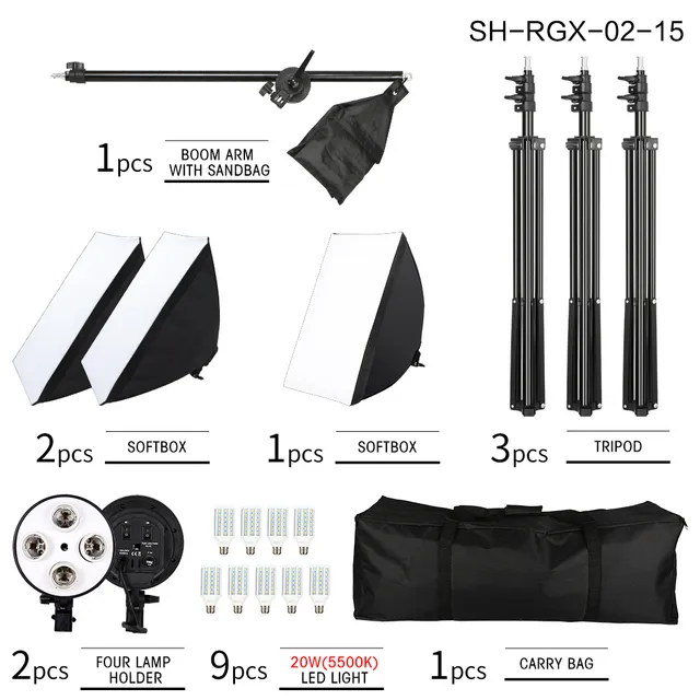 التصوير الفوتوغرافي إضاءة كيت 50x70 سنتيمتر المهنية معدات الاستوديو المستمر مع ذراع الذراع مصفف الشعر وحمل حقيبة