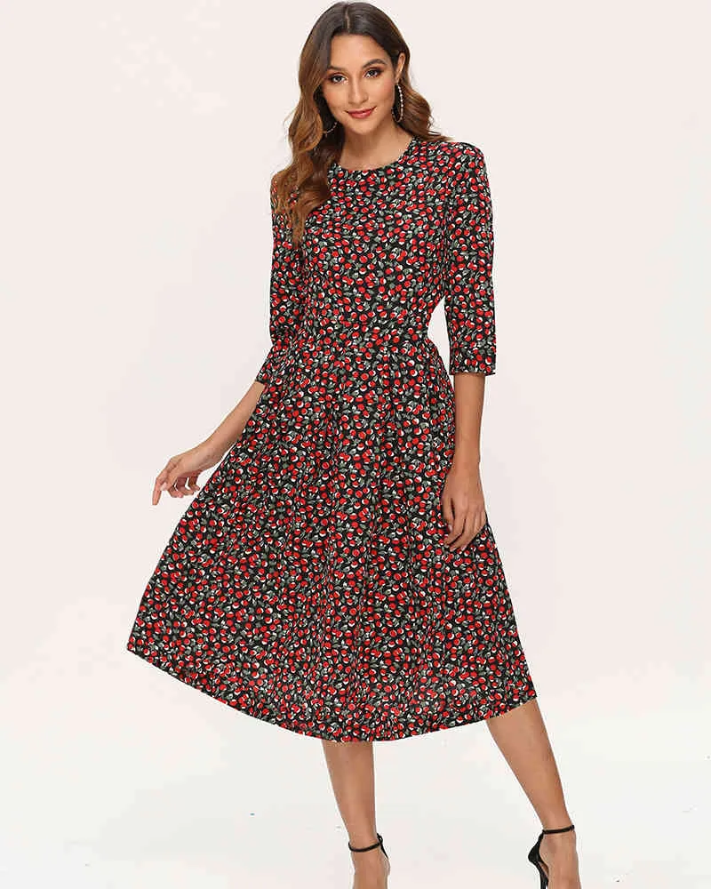 Plus Size Casual Floral Dress Floral Print A-Line Midi Dress For Women Elegant Three Quarter Sleeve O-Neck Party Shein Vestido Floral Boho (210508) Plus Size Casual Floral Dress Floral Print A-Line Midi Dress For Women Elegant Three Quarter Sleeve O-Neck Party Shein Vestido Floral Boho (210508)