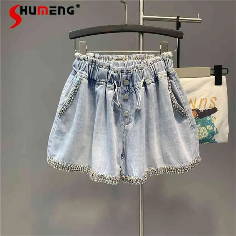 Summer European Femmes Exquis Denim Shorts Dames Mode Plus Taille Lâche Large Jambe A-Line Jeans Pantalon 210629