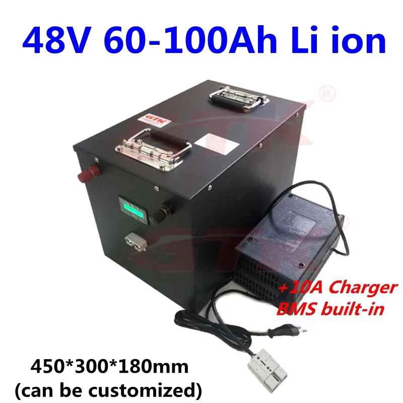 Bateria de íon de lítio GTK 48V 100ah 80Ah 60Ah com BMS para sistema solar RV UPS 10A Charger