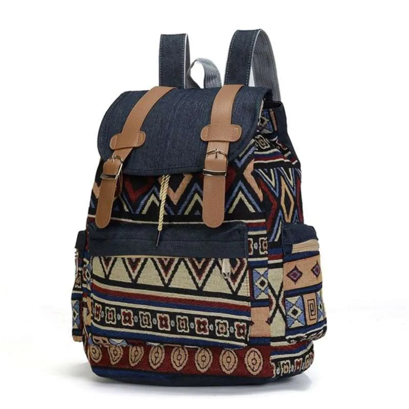 Alta Qualidade Mulheres Canvas Mochila Vintage Mochilas étnicas Bohemian Backpack Schoolbag 210929