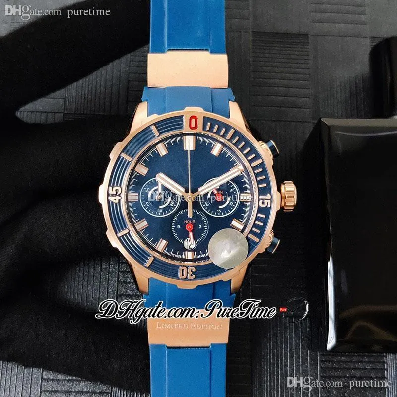 2022 Diver 1503 Shark Hammer Miyota Quartz Chronographe Montre Homme Or Rose Cadran Bleu Marqueurs De Bâton Bracelet En Caoutchouc Chronomètre Puretime Édition Limitée Montres F13c3