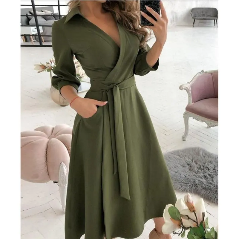 Casual Dresses Women Fashion Print Party Dress Elegant Modest Work Midi Black Polka Dot Vestidos Female Spring Summer kläder