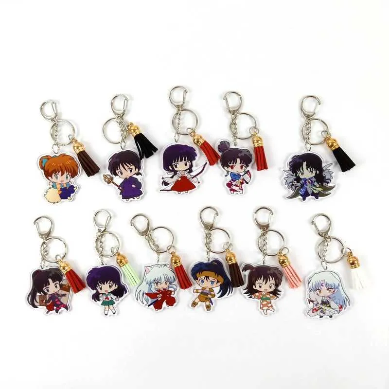 Inuyasha Keychain Man Acrylic Key Chain Women Key Holder Couples Keyring Anime Key Ring girl Pendant Porte Clef Higurashi Kagome G1019