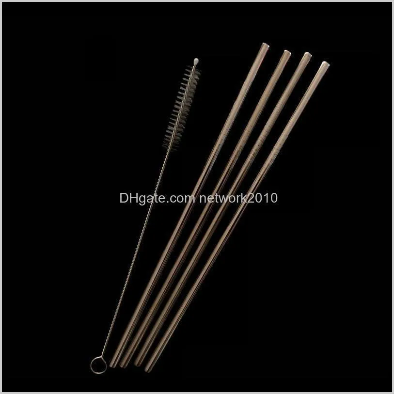 reusable metal straw set stainless steel straw set with cleaning brush linen bag packing 4+1 combination