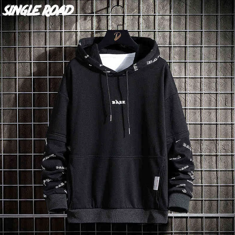 Single Road Mens Hoodies Men Patchwork Techwear Sweatshirt Japanese Streetwear Harajuku Hip Hop Oversized Black Hoodie Men 211217
