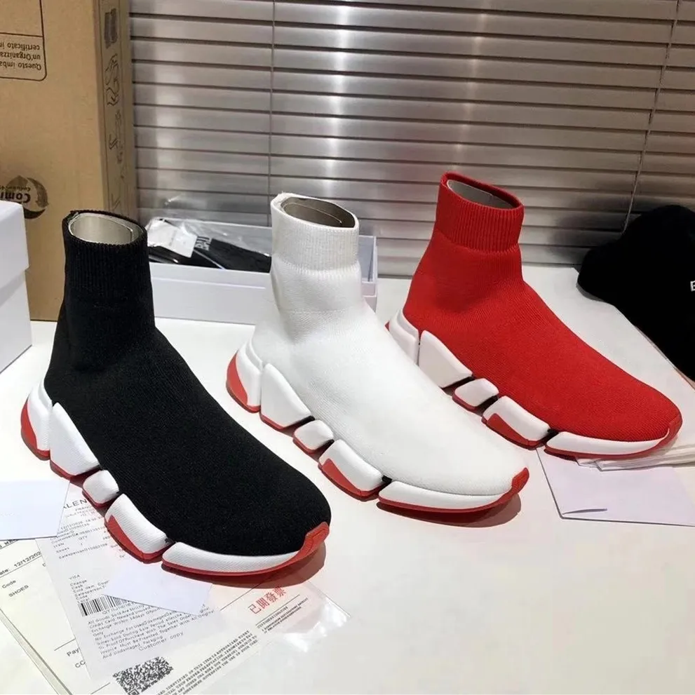 Casual Shoes Couple Sneakers Gym Shoe Top Designers Knit Weave Speed 2.0 Multilayer Sole Super Breathable With Box Size35-45 Men Women Socks