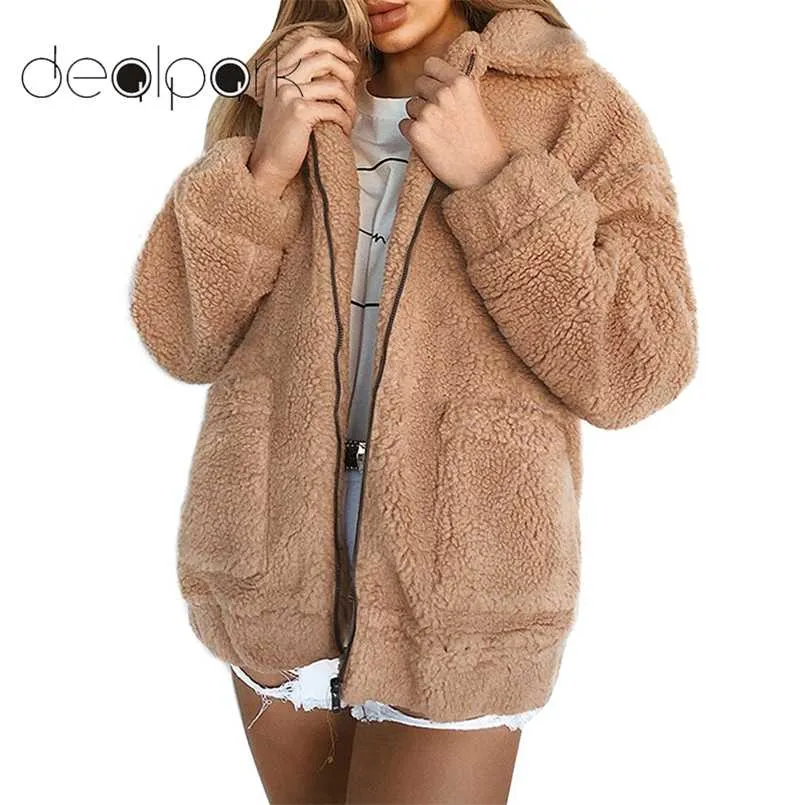 Winter Teddy Coat Kobiety Faux Fur Coat Misia Kurtka Gruba Ciepła Fałszywa Kurtka Polar Puszyste Kurtki Plus Rozmiar 3XL Płaszcz 211007