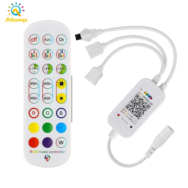 Controlador Bluetooth Music Sync DC5-24V Controle de aplicativo de saída dupla com controladores remotos 24keys para 5050 3528 RGB Fita Fita