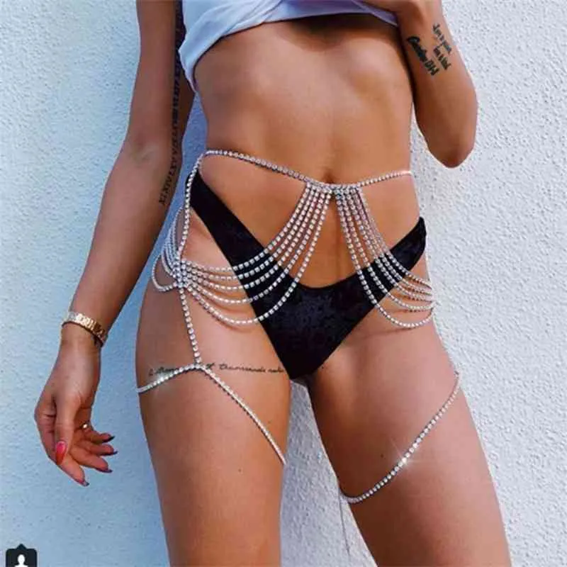 Mode Sexy gland pleine cuisse à la mode femmes discothèque strass corps chaîne accessoires