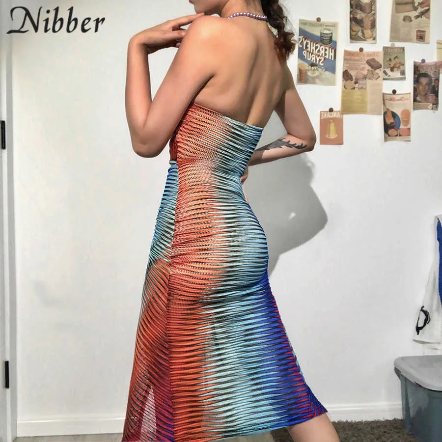 닌버 2021 여름 보헤미안 해변 스타일 긴 인쇄 드레스 래핑 된 가슴 반지 버클 높은 슬릿 여성 해변 휴가 Y0823