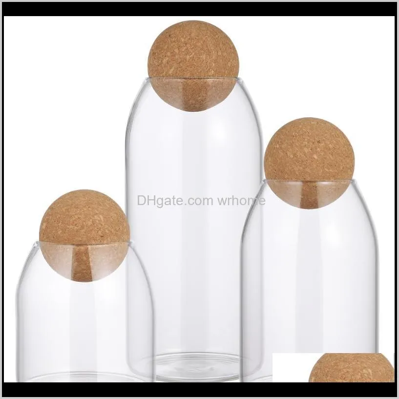3pcs transparent glass storage tank borosilicate sealed grains container with cork bottles & jars