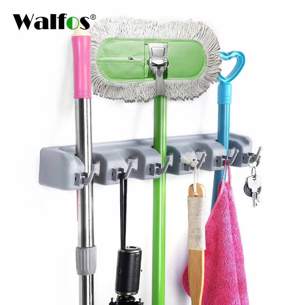 Kök arrangör väggmonterad kökshylla Förvaring hållare för moppborste Broom Mops Hanger Organizer för 210705