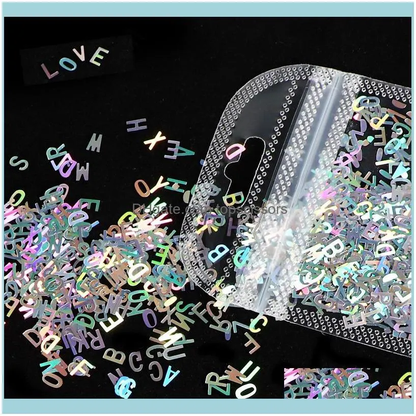 Salon de manucure santé beauté décorations d'art des ongles 2 g/sac paillettes holographiques paillettes Laser argent lettre forme flocon 3D accessoires colorés