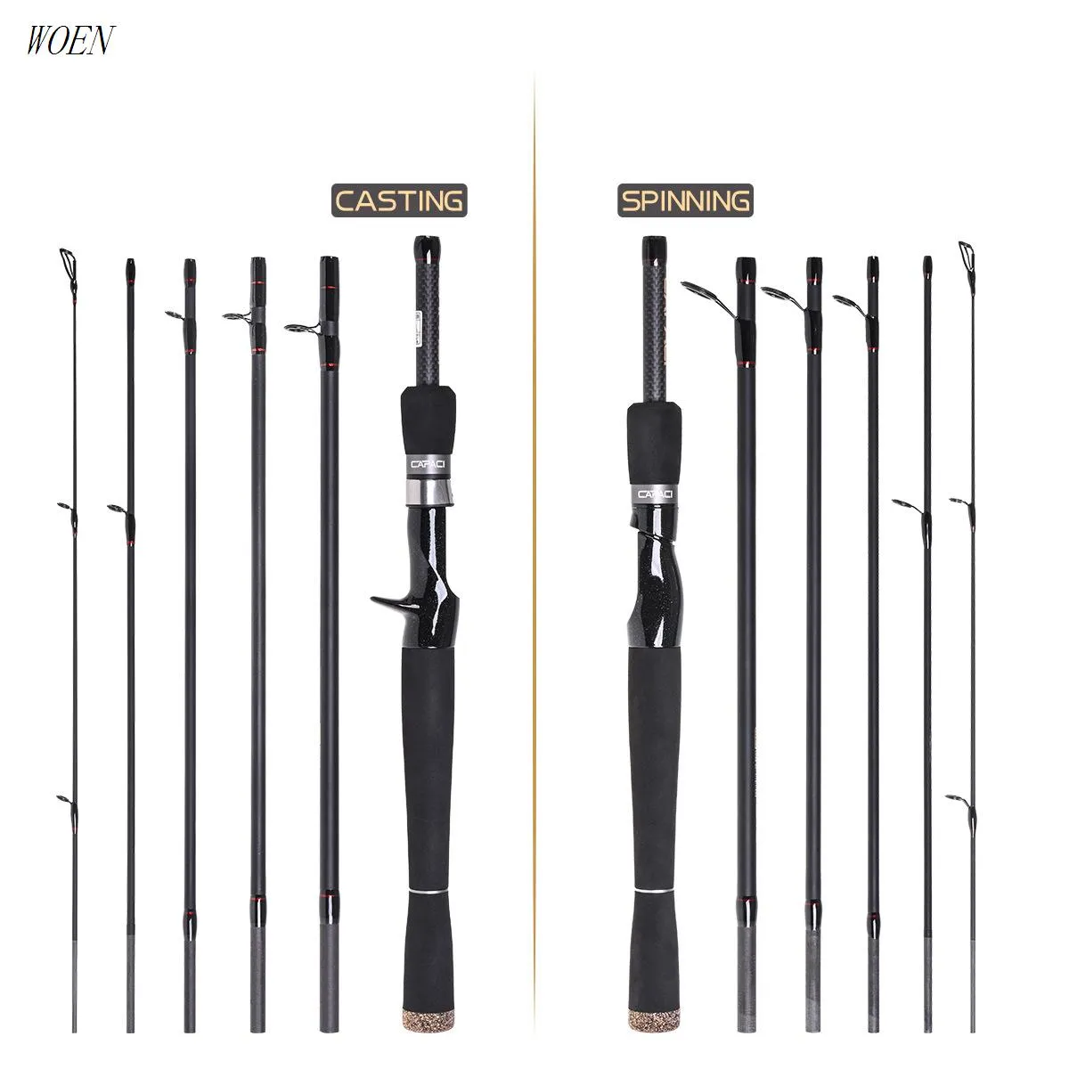 WOEN Portable 2.1/2.4 meters Carbon M tune Spinning Rods Straight handle Luya sea bass fishing rod