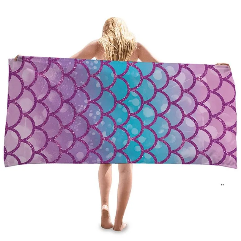 Mermaid Beach Towel Microfiber Large Bath Towels for Girls Quick Dry Kids swimming Pool Blanket Fors Travel sea shipping FWB8836