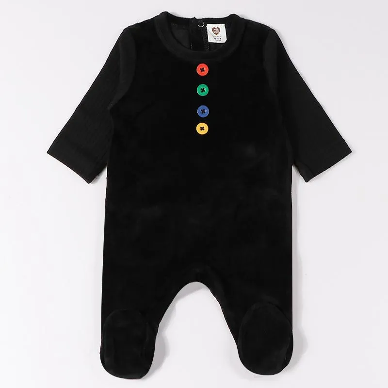 Strampler, Babyspielanzug, Pyjama, Kinderkleidung, lange Ärmel, Kinderkleidung, Knöpfe, Overalls, Velours, für Jungen und Mädchen, Füßlinge