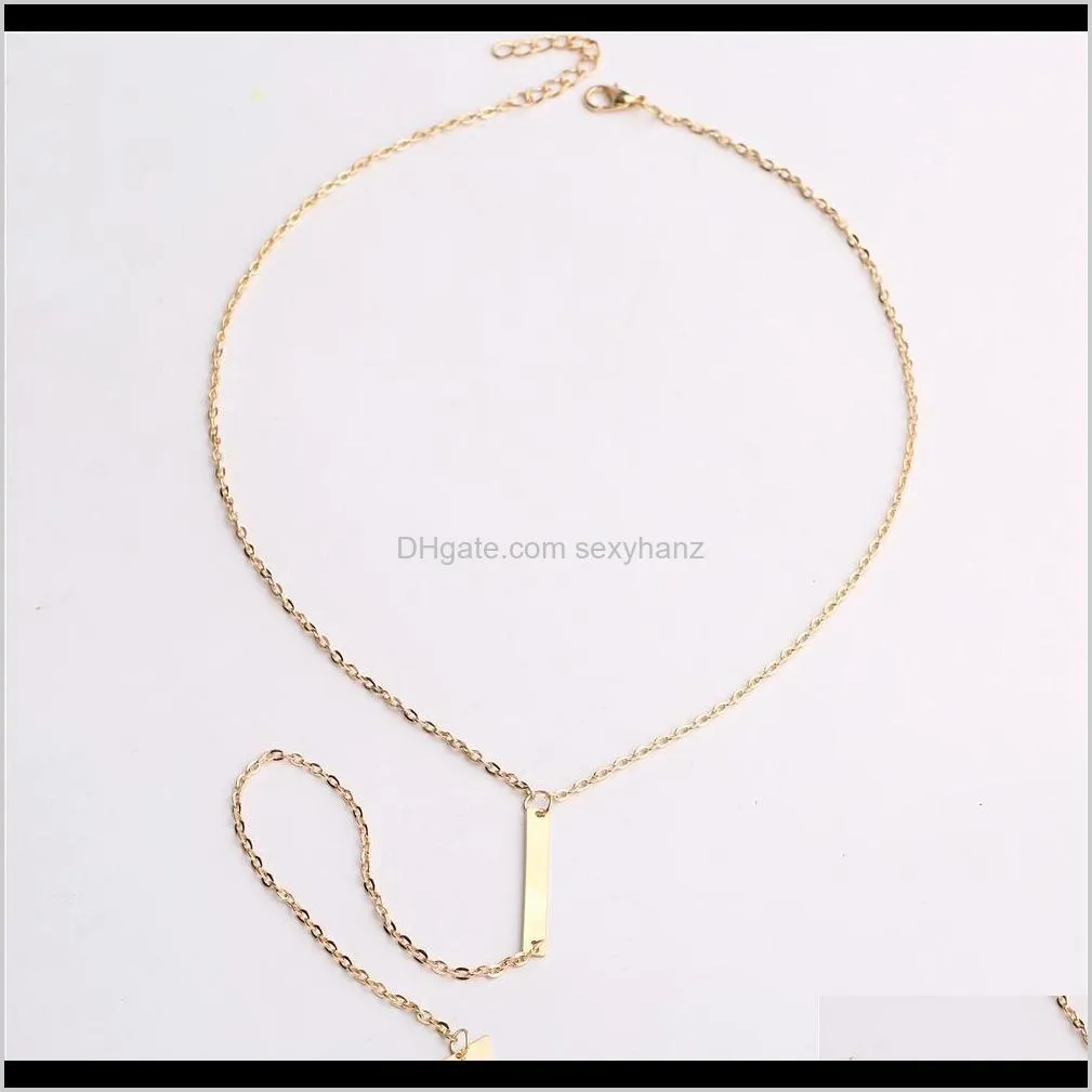 simple metal strip with geometric triangle tassel necklace golden short pendant necklaces women collarbone choker twist chain women
