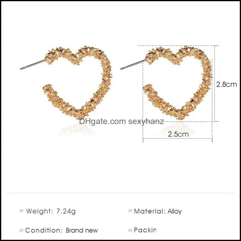 European Opening Heart Stud Earrings Simple Metal Matter Love Ear Nail For Women Valentine`s Day Gift Gold Earring Ornaments Wholesale