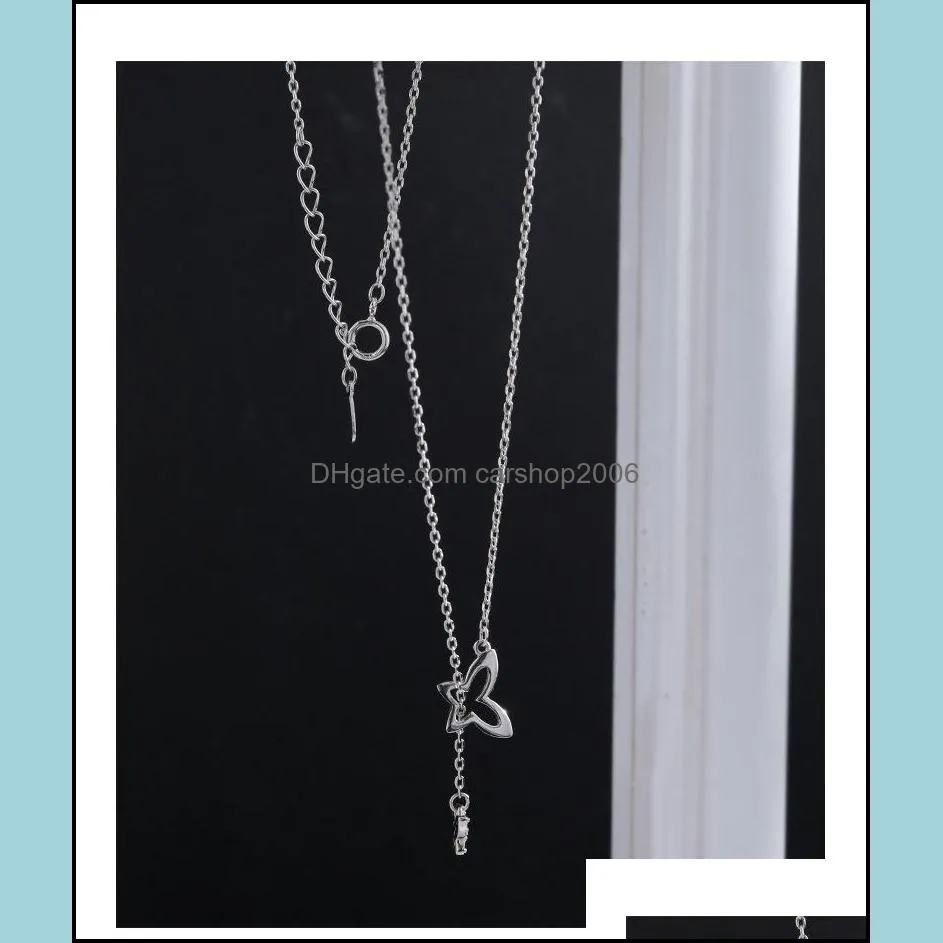 KiK Silvery Plating Thin Link Chain Necklace Shiny High Quality Crystal Butterfly Pendants For Women Jewelry Gift Chains