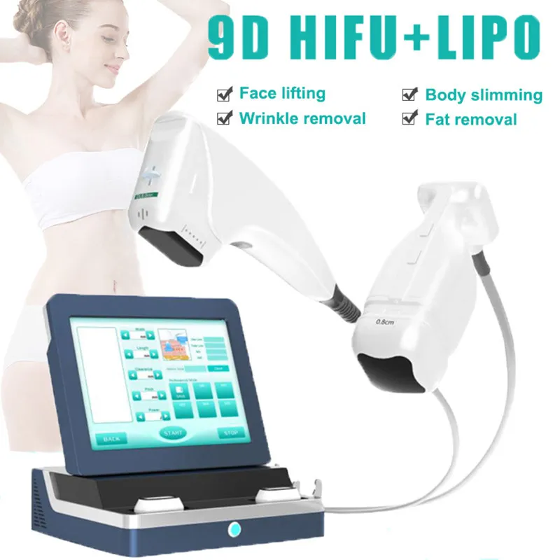Smas lift hifu 2 en 1 cellulite minceur machines liposonix graisse brûlante ultrasons portable dispositif de raffermissement de la peau 10 cartouches