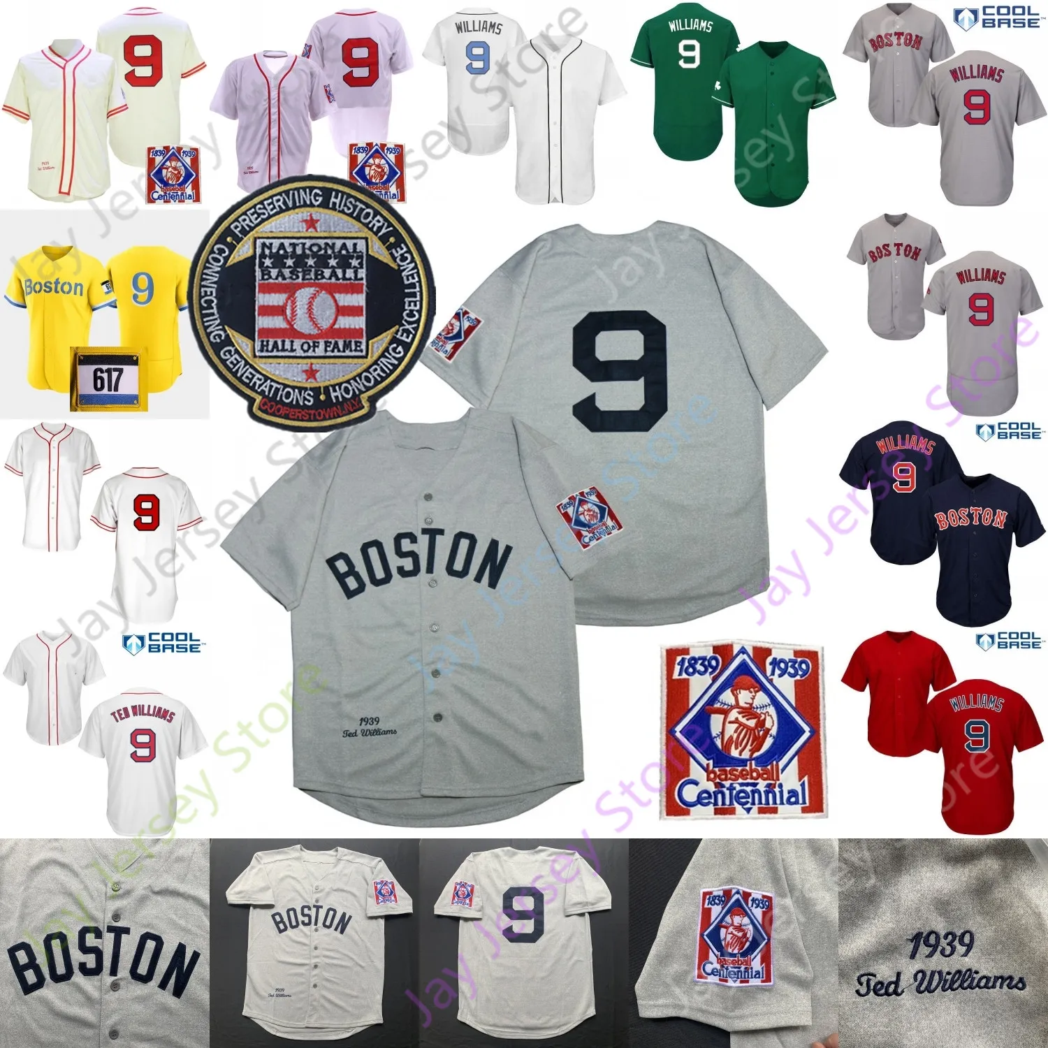 Ted Williams Jersey Vintage 1939 Crème Grijs Wit Cooperstown Hall Of Fame Patch 2021 City Connect Player Navy Rood Groen Maat S-3XL