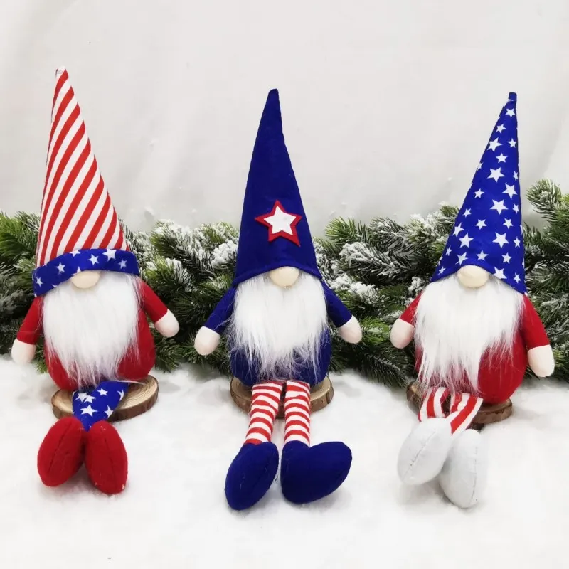 1 stks Amerikaanse Onafhankelijkheidsdag Feestartikelen Dwerg Elf Ornamenten Langbenige Puntige Hoed Faceless Doll Star-Spangled Banner Puppet