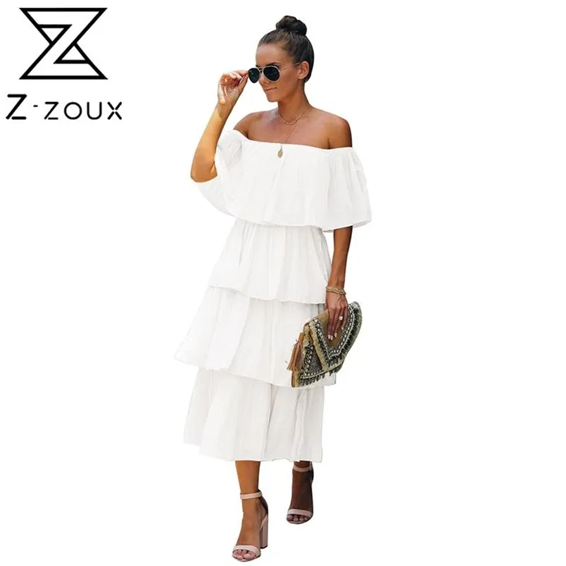 Women Dress Slash Neck Off Shoulder Ruffles Bohemian es High Waist Cake Maxi Loose Long Plus Size es 210513