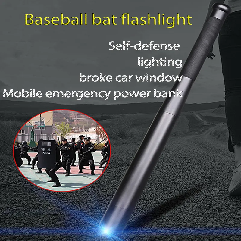 z20 Baseball Bat Led Flashlight XM- T6 Built in Battery Handheld Torch Self-defense Security Torch Light Phone Power Bank Lantern B9