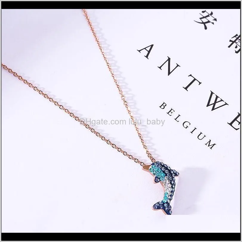 wholesale fashion blue rhinestone  pendant titanium necklace gold anti-allergy stainless steel statement necklace gift1