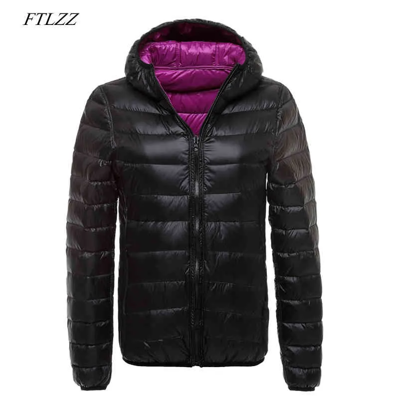 Kobiety Plus Rozmiar 4XL Ultra Light Down Kurtka Dwuosobowa Side Dwustronne Kurtki Płaszcz Kobiet Slim Ciepłe Kaczki Parkas 210423