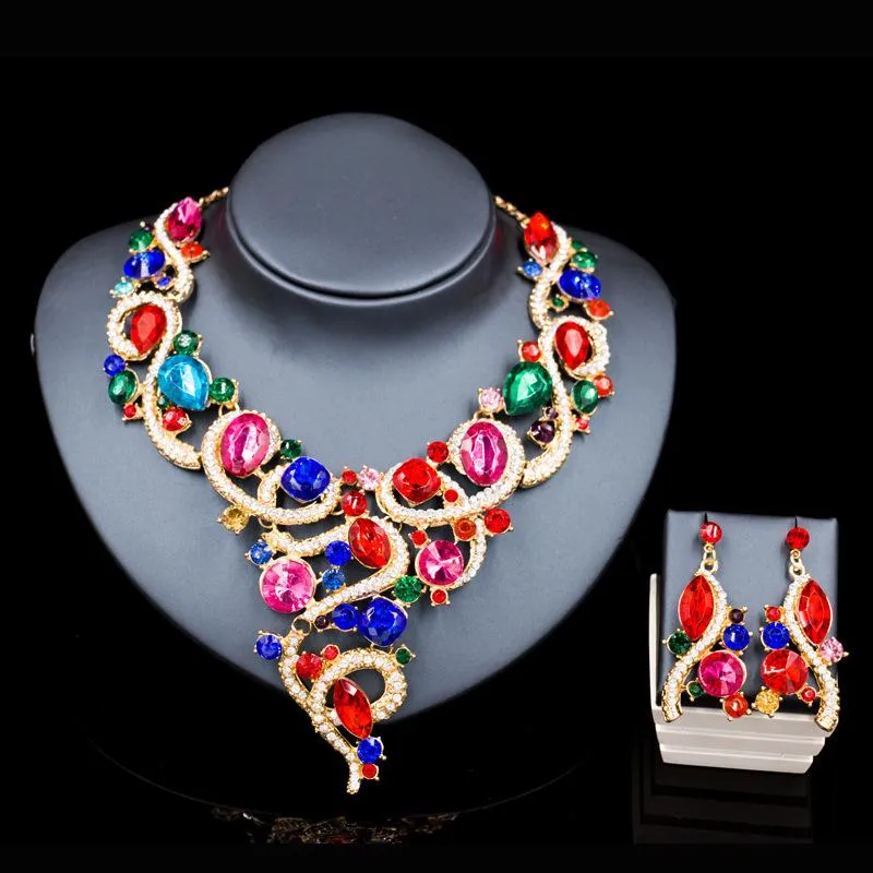 Luxury Womens Red Bridal Jewellery Set Earrings And Necklace By