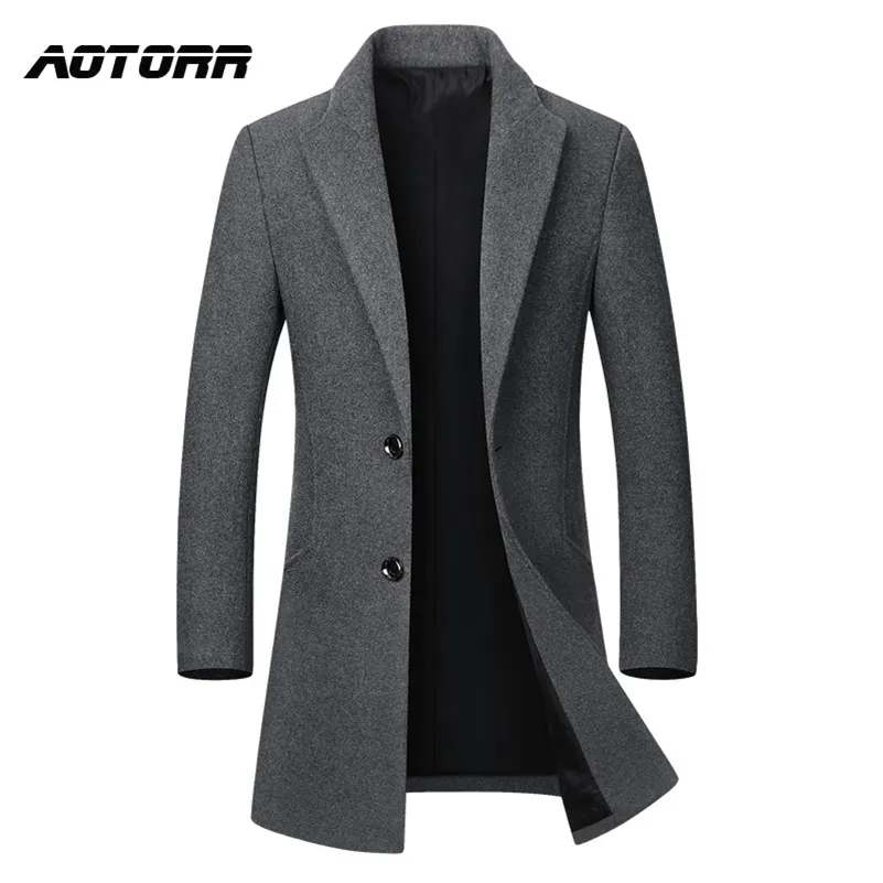 Cappotto invernale da uomo in lana Cappotto trench medio-lungo Classico business tinta unita ispessimento Moda uomo Giacca in lana Capispalla 211122