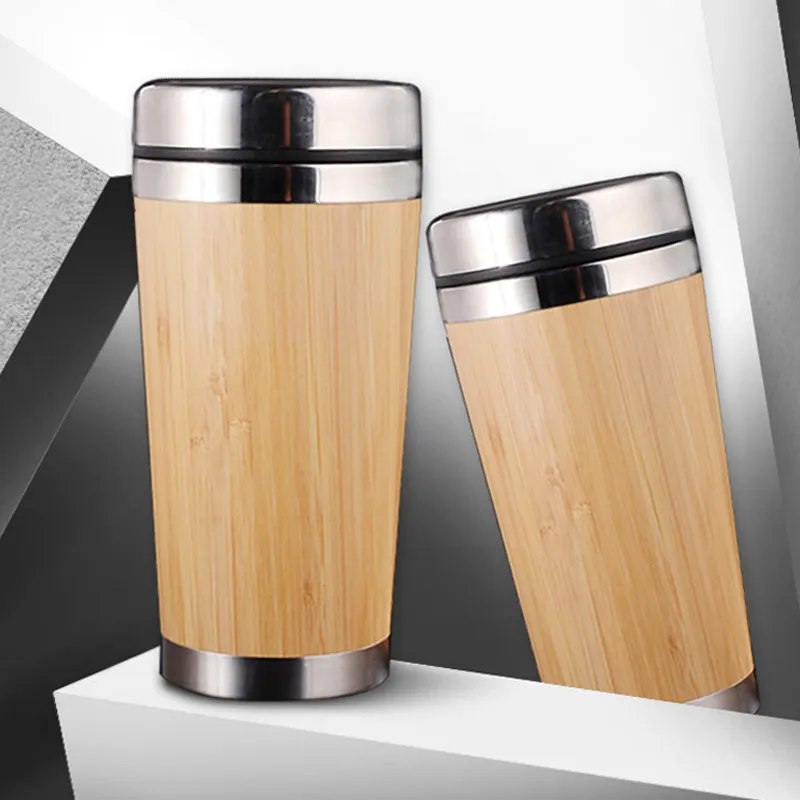 Bamboo Water Bottle 304 Stainless Steel Inner Eco Friendly Tumblers Travel Mugs Cups Reuseable