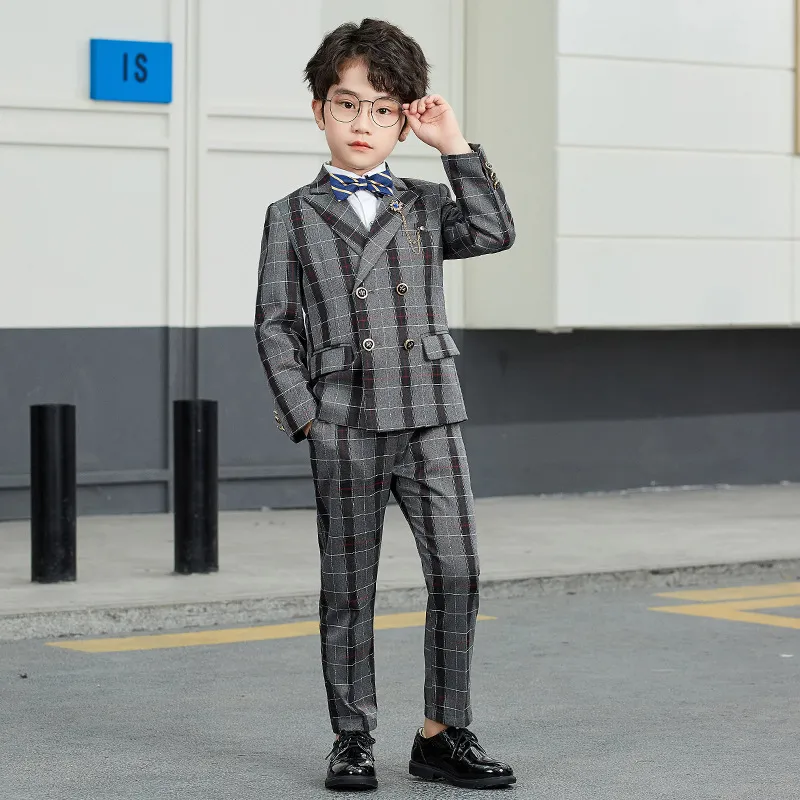 Boy's Outfits Sets Clothes Kids Boys Clothing Set Vest outwear Shirt Pant bow tie brooch Children Gentleman Suit Gird Striped Wedding Piano performance Suits X016