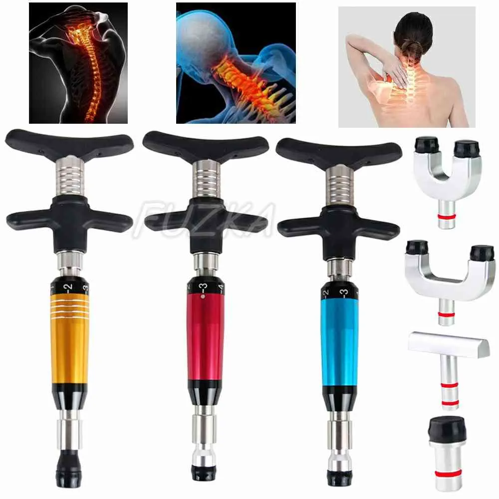 Neue manuelle Chiropraktik-Waffe für Rückgratmodulation und -einstellung Edelstahl 4 Köpfe Massagekorrektur Gesundheitspflege-Werkzeug X0426