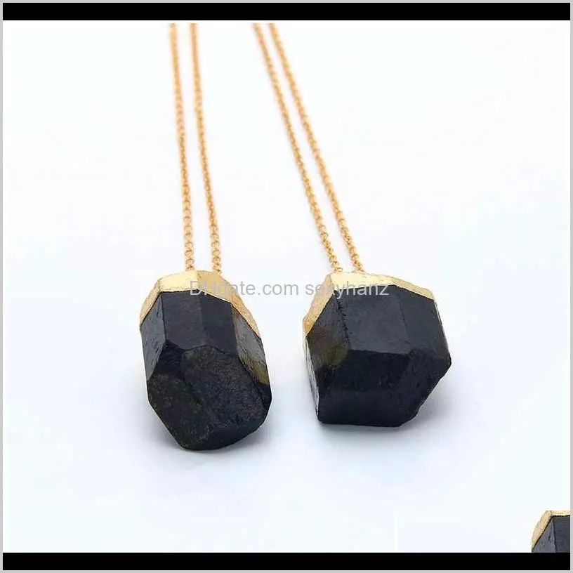 black tourmaline pendant irregular raw healing crystal necklace black stone pendant druzy jewelry natural chakra stone qylsfh