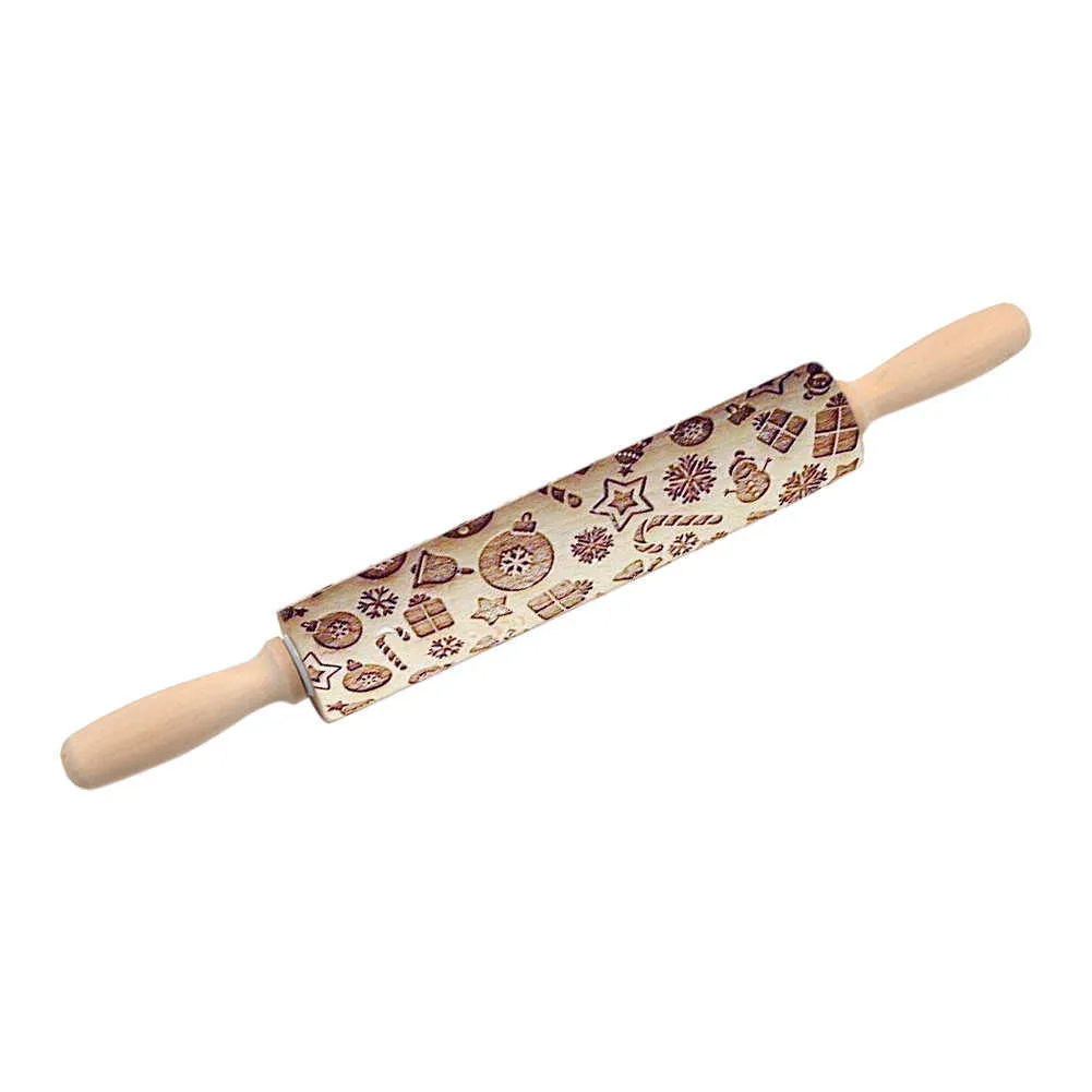 Christmas Gift Pattern Embossing Rolling Pin For DIY Kitchen Gingerbread Cookies LB 211008
