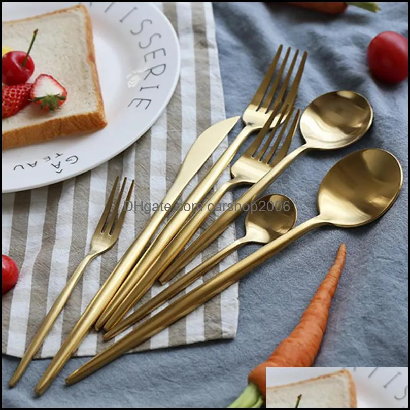 Stainless Steel Tableware Gold Knife Meal Spoon Fork Chopsticks Coffee Spoon Flatware Exquisite Western Dinner Dessert Cutleries DBC