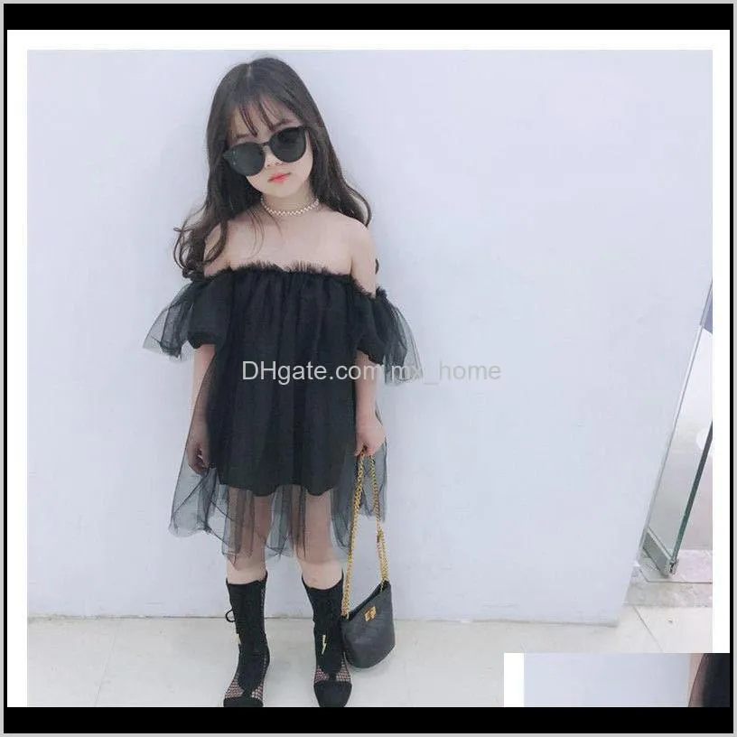 girls` dresses 2-12 years summer casual baby girls solid pattern off-shoulder sleeveless mesh fairy kids teen sun super pretty party