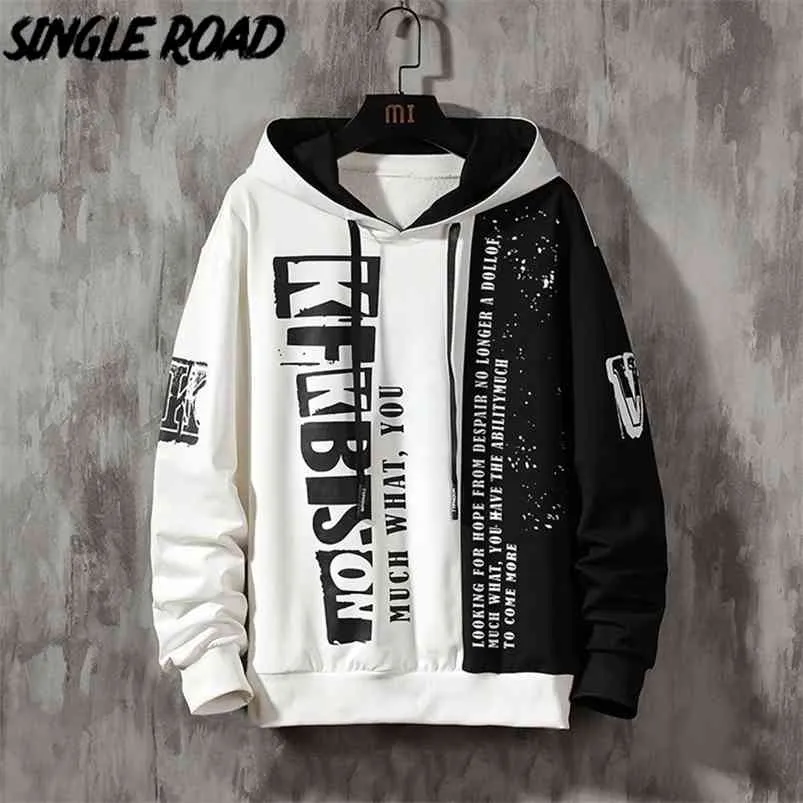 Single Road Mens Hoodies Men Graphic Patchwork Sweatshirt Oversized Hip Hop Japanese Streetwear Harajuku White Hoodie Men 210728