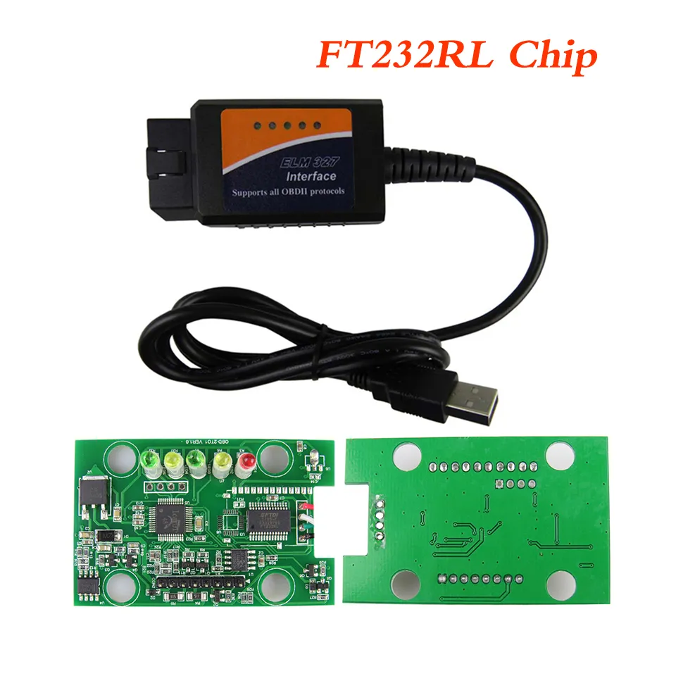 ELM 327 USB OBD2 سيارة التشخيص الماسح الضوئي ELM327 V1.5 USB OBD 2 II أدوات تشخيص السيارات EML-327 أفضل دعم رقاقة FT232RL J1850