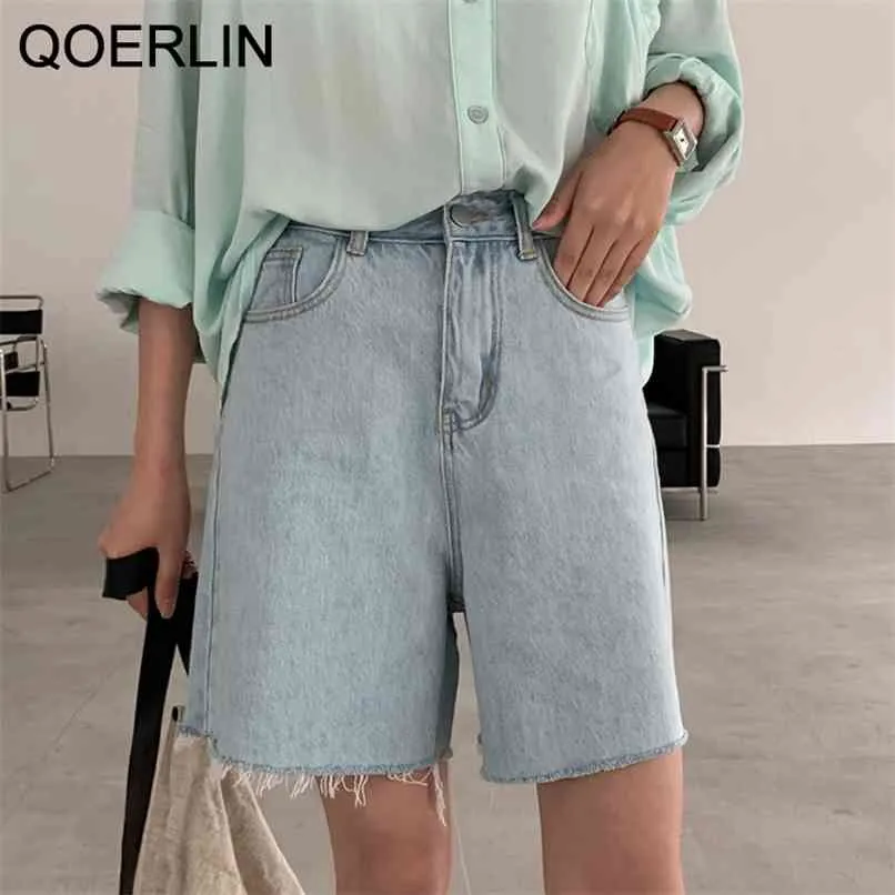 Vintage gescheurde jeans broek Koreaanse losse hoge taille wide been denim shorts vrouwen broek plus size Bermuda 210601