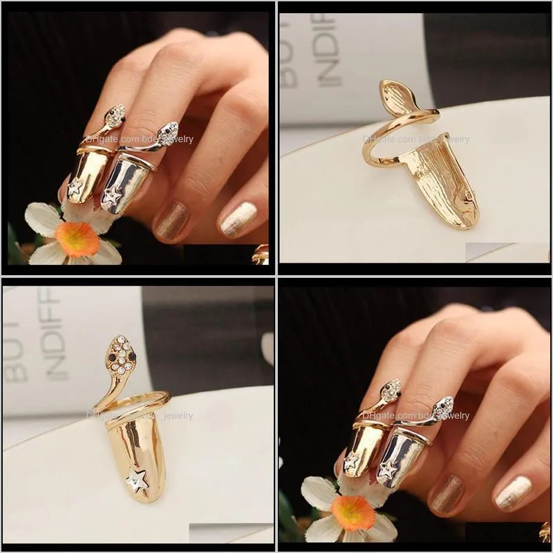 exquisite cute retro queen dragonfly design rhinestone plum snake gold/silver ring finger nail